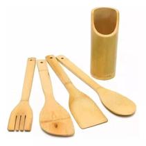 Kit De Utensílios Em Bambu 5 Peças Colher Pau Jogo Espátulas