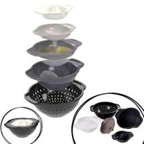 Kit de utensílios escorredor de arroz, escorredor de macarrão, peneira, funil e espremedor Plasutil ref.15827