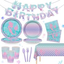 Kit de Vajilla para Fiesta de Sirenas de 170 Piezas para 24 Invitados