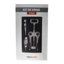 Kit De Vinho Com 3 Peças Inox Tampa Bico Dosador Saca Rolhas