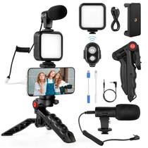 Kit de vlog Kalofaye para iPhone, Android com tripé, luz LED