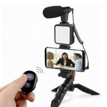 Kit de Vlogg Filmagem Microfone Tripé Luz Live Profissional