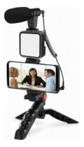 Kit De Vlogg Filmagem Microfone Tripé Luz Live Profissional