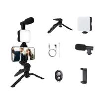 Kit De Vlogging Com Tripé E Microfone Com Luz LED Para Smartphone TikTok YouTube Live Stream AY49