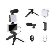 Kit de Vlogging para Smartphone com Tripé, Microfone e Luz LED - Ideal para Transmissões ao Vivo no YouTube