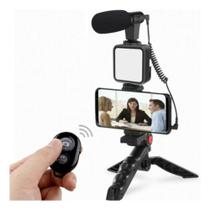 Kit De Vloggling Filmagem Microfone Tripé Live Profissional