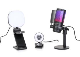 Kit de Webcam 1080p Abel Gaming para Transmissão ao Vivo - com Microfone USB e LED