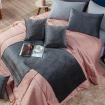 Kit de Xale Peseira Florence Cinza 04 Peças - Tecido Veludo Capas de Almofadas e Travesseiros