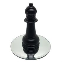 Kit Decor Peça Xadrez Bispo em Porcelana Bandeja Espelhada
