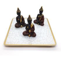 Kit Decor Trio Buda da Sabedoria Tailandês Bandeja em Vidro