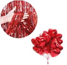 kit decoração 10 balão de coração + 2 un cortina metalizada - ecommerce LJK
