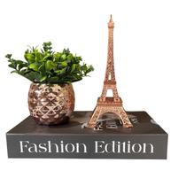 Kit decoração 3 peças, vaso rose gold e enfeite torre