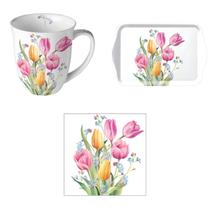 Kit Decoração Ambiente Caneca Guardanapo Buquê de Tulipas - AMBIENTE GUARDANAPO