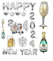 Kit Decoração Ano Novo Prata Balão Bexigas 2024 - Festas e Decor
