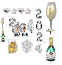 Kit Decoração Ano Novo Prata Balões Bexigas 2024 Reveillon - Festas e Decor