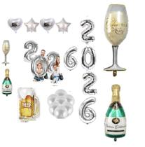 Kit Decoração Ano Novo Prata Balões Bexigas 2026 Reveillon