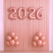 Kit Decoração Ano Novo Rose Gold Balão 2026 Painel Reveillon