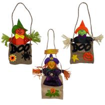 Kit decoração bruxinha abóbora espantalho halloween assustador juta - 3 unidades Kit decoração bruxinha abóbora espantalho halloween assustador juta - 3 unidades