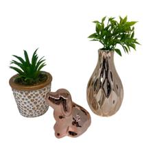 Kit decoração cachorro cerâmico, vaso com bolinhas e vaso 3d