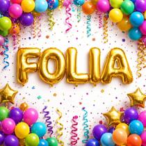 Kit Decoração Carnaval, c/ cortinas, Palavra Folia e Mascaras, festas, eventos, vitrines