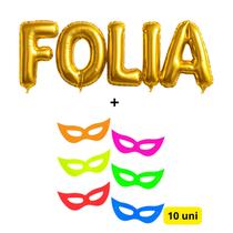 Kit Decoração Carnaval, Cortinas, Palavra Folia, Colar Havaiano e Mascaras, festas, eventos, vitrines