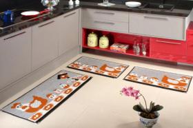 Kit decoracão casa cozinha 3 peças tapete toque macio veludo 100% antiderrapante não risca piso - LANCER