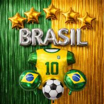 Kit Decoração Copa do Brasil, c/ 2 Cortinas, Balões, hexa, jogos, comemorações, eventos COR:KIT 5