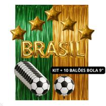 Kit Decoração Copa do Brasil, c/ cortinas, Palavra Brasil, Balões estrela e bola, comemorações, festas, vitrines