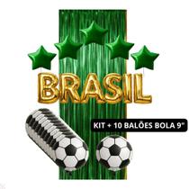 Kit Decoração Copa do Brasil, c/ cortinas, Palavra Brasil, Balões estrela e bola, comemorações, festas, vitrines