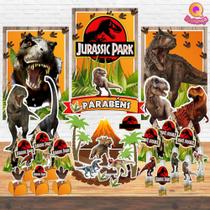 Kit Decoração de Festa Aniversário Bolo Topper Jurassic Park Qfestança -78 Itens