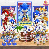 Kit Decoração de Festa Aniversário Bolo Topper Sonic Qfestança -78 Itens Kit Decoração de Festa Aniversário Bolo Topper Sonic Qfestança -78 Itens