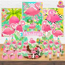 Kit Decoração de Festa Aniversário Flamingo Bamber Tropical Lembrancinhas QFestança -78 Itens