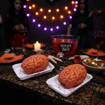 Kit Decoração De Halloween C/ 2 Cérebros Humano Na Bandeja