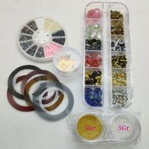 Kit Decoração de Unhas Pedrarias Joinhas Fitilhos Pingentes Strass Caviar - Ref. 2350