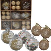 Kit Decoração Enfeite de Natal 8cm e 4cm 30 Unidade Dourado
