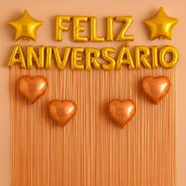 Kit Decoração Feliz Aniversário, Cortinas Metalizadas 1x2m e Balões Estrela e Coração