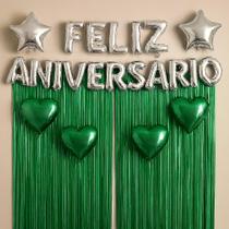 Kit Decoração Feliz Aniversário, Cortinas Metalizadas 1x2m e Balões Estrela e Coração