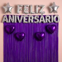 Kit Decoração Feliz Aniversário, Cortinas Metalizadas 1x2m e Balões Estrela e Coração