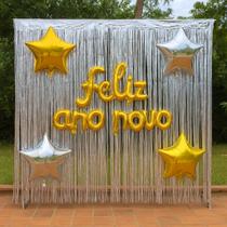 Kit Decoração Feliz Ano Novo c/ 2 cortinas metalizadas 1x2, 4 balões estrela 45 cm, festas, eventos, comemorações Kit Decoração Feliz Ano Novo c/ 2 cortinas metalizadas 1x2, 4 balões estrela 45 cm, festas, eventos, comemorações