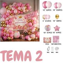 Kit Decoração Festa Feliz Aniversário Completo Balões Painel Cortina 4 Temas Kit Decoração Festa Feliz Aniversário Completo Balões Painel Cortina 4 Temas