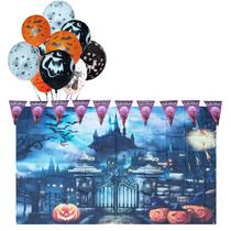 Kit Decoração Festa Halloween: 1 Painel de Fundo + 1 Varal Bandeirinhas + 10 Balões = 12 produtos Temáticos Kit Decoração Festa Halloween: 1 Painel de Fundo + 1 Varal Bandeirinhas + 10 Balões = 12 produtos Temáticos