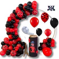 Kit Decoração Festa Ladybug: 115 Balões Bexigas Lady Bug + Fita Arco Desconstruído 5m - Balão De Aniversário Miraculos