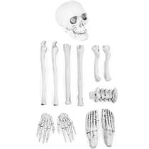 Kit Decoração Halloween Cemitério Cranio Pé Mão e 7 Ossos de Esqueleto Realista Casa Jardim Quintal