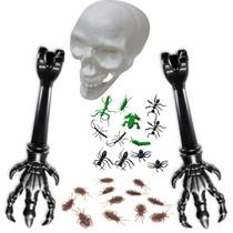 Kit Decoração Halloween Esqueleto Cranio 2 Garras 24 Insetos - Pais e filhos