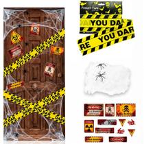 Kit Decoração Halloween Porta Parede Faixa Isolamento Placas Perigo Teia de Aranha Fake Hall Predio Apartamento Escada Kit Decoração Halloween Porta Parede Faixa Isolamento Placas Perigo Teia de Aranha Fake Hall Predio Apartamento Escada