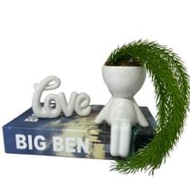 Kit decoração livro Big Ben + vaso bob + palavra love branca