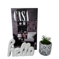 Kit decoração livro Casa + vaso artesanal + palavra hello