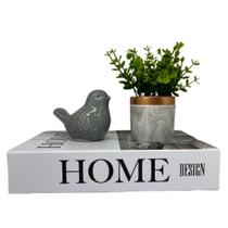 Kit decoração livro Home + vaso artesanal + pássaro cinza
