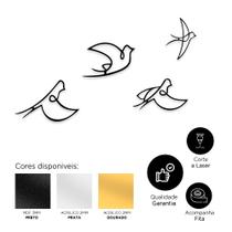 Kit Decoração MDF 4 Pássaros Parede Escultura Minimalista