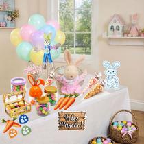 Kit Decoração Mesa de Guloseimas Páscoa 33 Itens - Coelho Balões Potes Cenouras